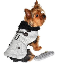 Load image into Gallery viewer, Grey Herringbone Designer Harness Coat and Matching Leash
