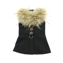 Load image into Gallery viewer, Soft Wool Fur-Trimmed Designer Harness Coat - Chevron Gold Trim

