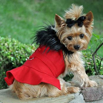Red Fur-Trimmed Designer Harness Coat - Red